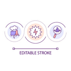Earthquake destructions loop concept icon. Geothermal power station. Seismic activity reason abstract idea thin line illustration. Isolated outline drawing. Editable stroke. Arial font used