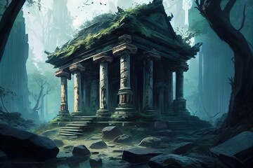 Ruins of a battered temple - Fantasy landscape