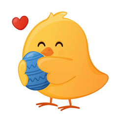 Cute cartoon easter chick with easter egg isolated vector.