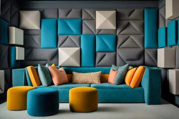 modern living room with sofa, interior design - Generative AI
