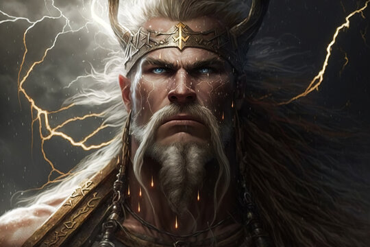 Portrait of Perun, Slavic god of thunder and lightning, generative ai