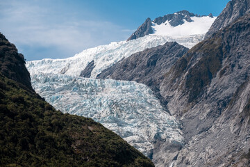 The 7.5 mile long Franz Josef Glacier on the west coast of the South Island of New Zealand.