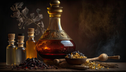 Frankincense essential oil. Generative AI image. - obrazy, fototapety, plakaty