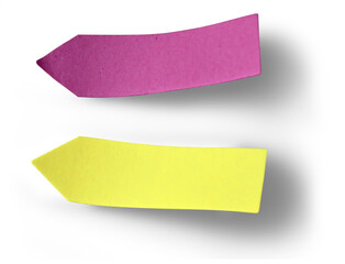 yellow and pink sticky note arrow - obrazy, fototapety, plakaty