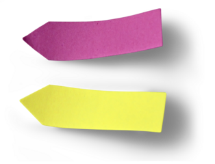 yellow and pink sticky note arrow