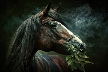 Horse Animal smoking ganja weed illustration generative ai - obrazy, fototapety, plakaty