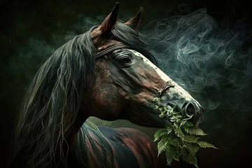 Fotobehang Horse Animal smoking ganja weed illustration generative ai © Andrea Izzotti
