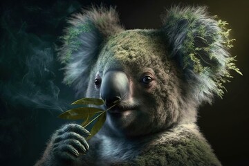 Koala Animal smoking ganja weed illustration generative ai - obrazy, fototapety, plakaty