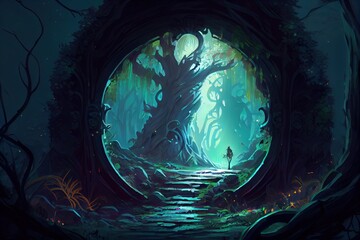 Magical Fairytale Portal in a fantasy mystical forest