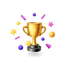 Gold award cup. Golden cartoon trophy, Winner prize, success vector concept