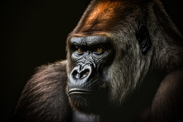 Obraz premium Beautiful Gorilla Portrait. Gorilla male on a dark background. Generative AI