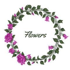 Wreath of wild flowers. Cute wreath with green branches and leaves, ranunculus. Wild herbs round frame