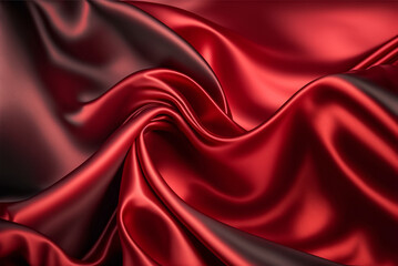 Fototapeta na wymiar Abstract shiny silk of cloth, deep red background. Generative AI