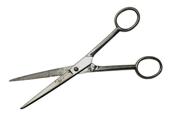 
An old pair of scissors made of steel isolated on a transparent background