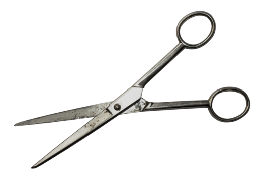
An old pair of scissors made of steel isolated on a transparent background