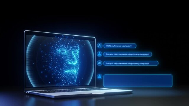 Chat bot Artificial Intelligence, conversation text slide up human and ai about having AI help work, 4k resolution