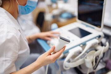 Ultrasound machine in the doctor's office in the clinic  Diagnostics. Sonography. Pregnancy.