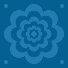 Blue Floral Background, Square Composition. Poster With Flower Shape, Flat Design