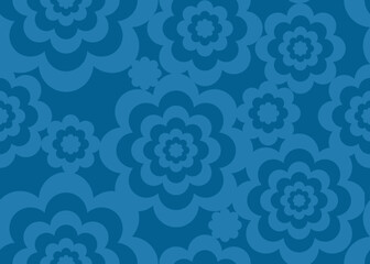 Blue Floral Background, Modern Illustration in Flat Design, Landscape Image. Vivid Azure Blooming Flowers Print Design. 