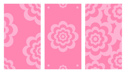 Set of Pink Floral Backgrounds, Social Media Vertical Stories Templates, With Copy Space For Text. Magenta Flower Texture in Simple Modern Style, Background for Banner, Greeting Card, Poster or Advert