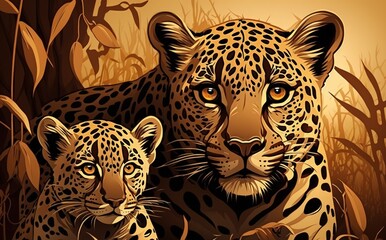 Mother leopard and her cub. Generative AI