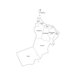 Oman political map of administrative divisions - governorates. Handdrawn doodle style map with black outline borders and name labels.