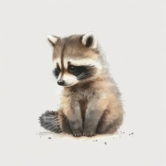 Fototapeta premium stylized raccoon children's drawing on paper painted in watercolor on a light background Generative AI