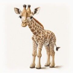 Obraz premium giraffe stylization children's drawing on paper painted in watercolor on a light background Generative AI