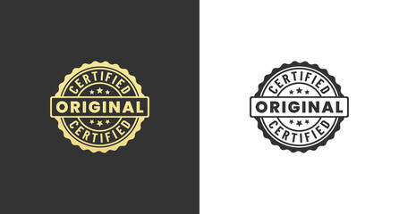 Certified Original Label or Original Certified Stamp Vector on White and Black Background. original product label for packaging. original product label or stamp vector. - obrazy, fototapety, plakaty