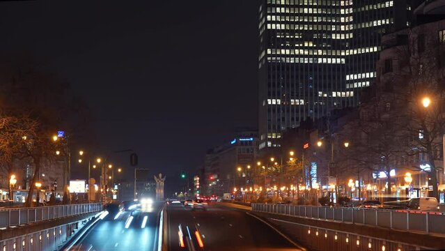 Brussels time lapse. 4k timelapse video in Brussels during a winter night with rush hour traffic lights, landmarks of Belgium