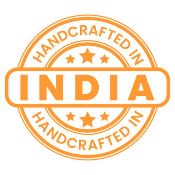 Orange Handcrafted in India Sign, Stamp, Sticker vector illustration