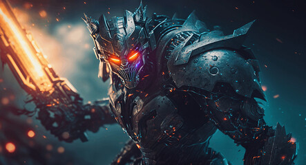 3D Rendered Futuristic Cyberpunk Robot Jaeger Samurai