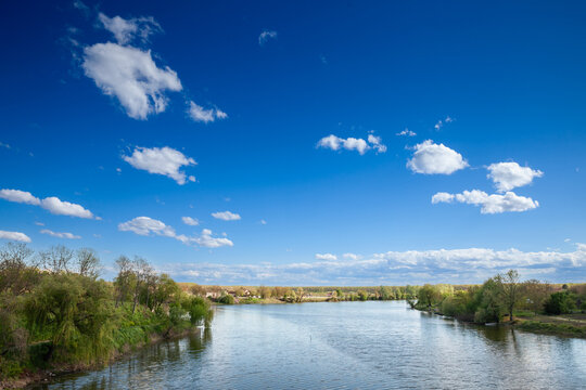 Panorama of a typical central European village in Vojvodina, in Morovic, between the rivers Bosut and Studva, in Western Serbia, near the city of Sid, in Srem region, in summer..