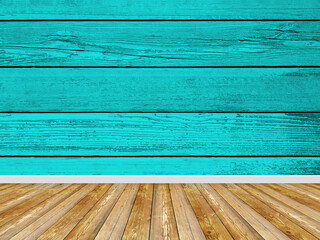 Wood blue planks wall and floor for background