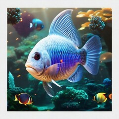 A colorful exotic fictional fish swimming in the water