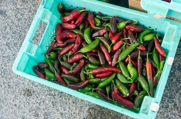 A crate of Maltese hot peppers at the market.