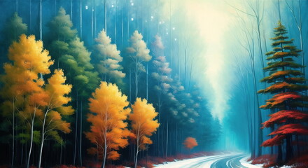 Winter season nature landscape. ai generated  for children book, stories fairytales
