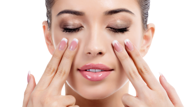 portrait of a woman massaging her face with her fingers