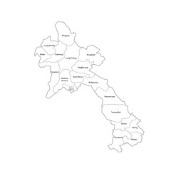 Laos political map of administrative divisions - provinces and prefecture of Vientiane. Handdrawn doodle style map with black outline borders and name labels.