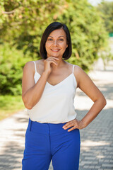 Happy young beautiful brunette woman