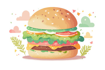 A hamburger is a type of sandwich made with a patty of ground beef, pork, chicken, or vegetables