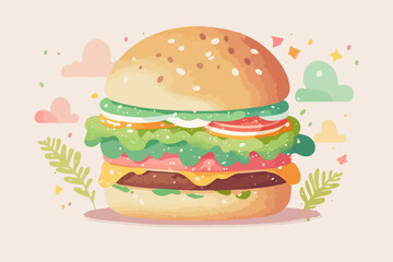 A hamburger is a type of sandwich made with a patty of ground beef, pork, chicken, or vegetables