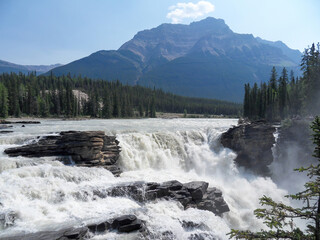 Landscape of Athabasca Falls in Canada. Jasper National Park