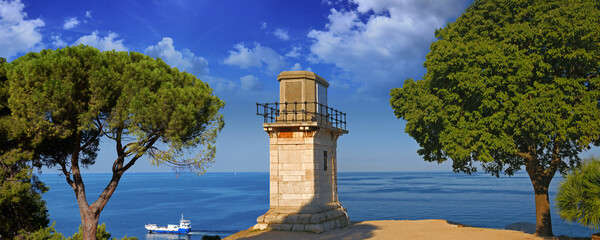 Panorama view  lighthouse and Adriatic Sea in Rovinj, Croatia. Summer landscape - 570289162