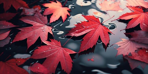 Red maple leaves on water surface wallpaper