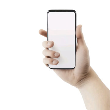 Phone In Hand. Blank Smartphone Screen. Isolated White Background. Ai Generated.