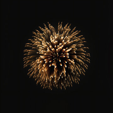 Gold firework particles effect at night. Realistic golden pyrotechnics salute in ball shape isolated on black background. Generative AI
