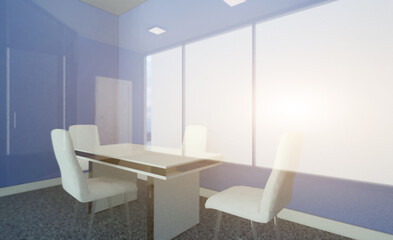 Modern meeting room. 3D rendering.. Sunset.