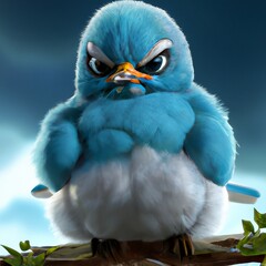angry blue bird funny cartoon illustration with generative ai