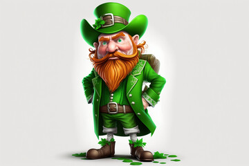 leprechaun saint patrick's day, white background, Generative IA